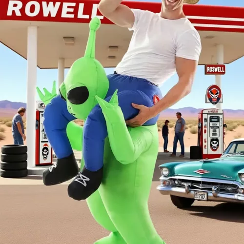Déguisement gonflable alien avec humanoïde capturé – effet visuel réaliste