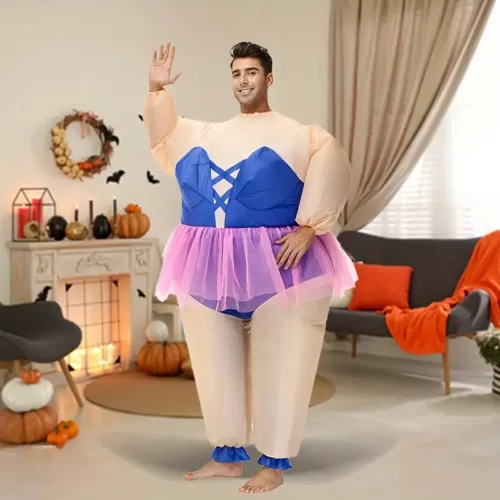 Costume gonflable sumo violet – déguisement humoristique pour Halloween et spectacle