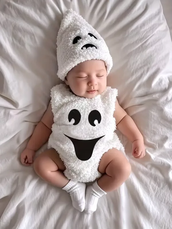 Ensemble bébé sans manches en peluche avec bonnet assorti – look photo adorable