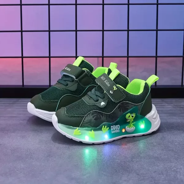 Baskets enfant LED dinosaures – sneakers lumineux garçon fille antichoc