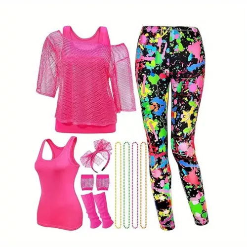 Tenue rétro années 80 pour femme – ensemble déguisement fête 12 pièces