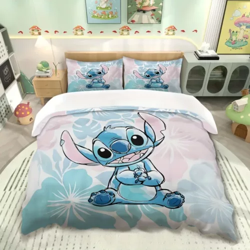 Parure de lit 3 pièces Lilo & Stitch – housse de couette et taies dessin animé doux