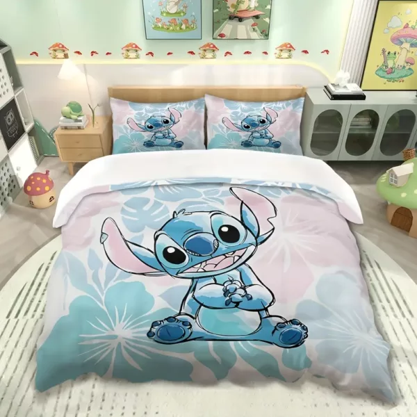 Parure de lit 3 pièces Lilo & Stitch – housse de couette et taies dessin animé doux