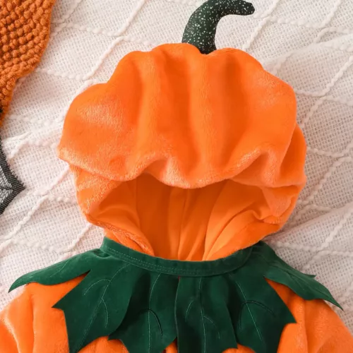 Combinaison bébé en peluche citrouille avec capuche – déguisement doux Halloween