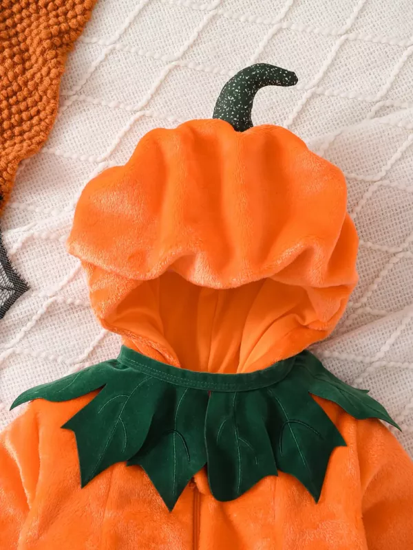 Combinaison bébé en peluche citrouille avec capuche – déguisement doux Halloween