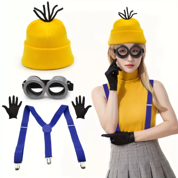 Déguisement drôle 4 pièces – bretelles, lunettes, gants et chapeau festif