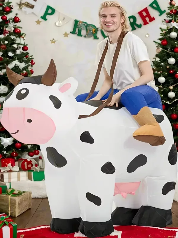 Déguisement vache gonflable adulte avec gonfleur intégré – tenue amusante Halloween