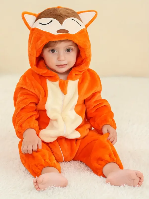 Combinaison renard enfant à capuche – pyjama doux pour déguisement ou fête