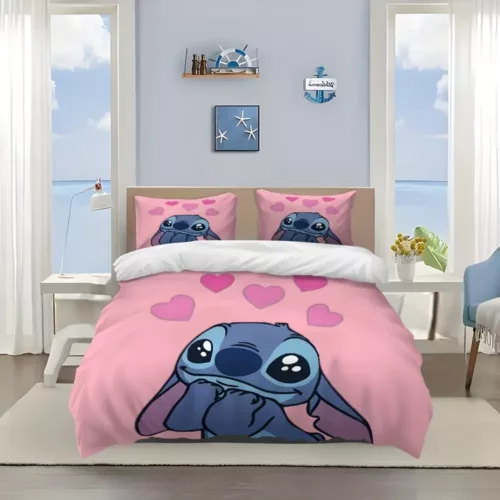 Parure de lit 3 pièces Lilo et Stitch – motif dessin animé doux et ludique