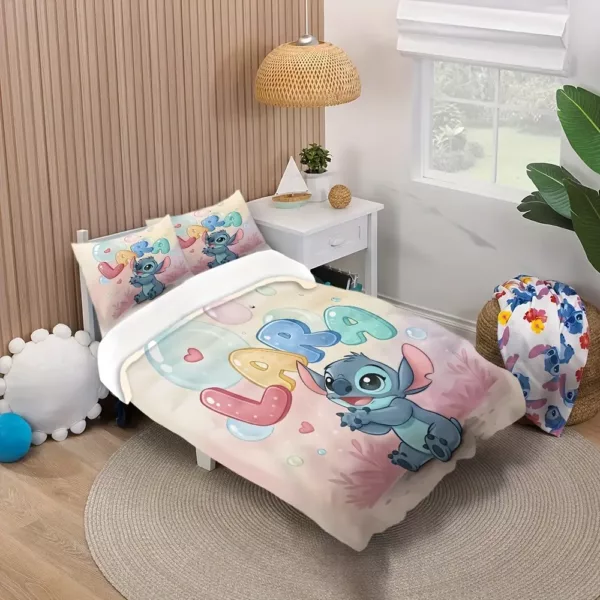 Parure de lit 3 pièces Lilo & Stitch - housse de couette douce et taies d'oreiller