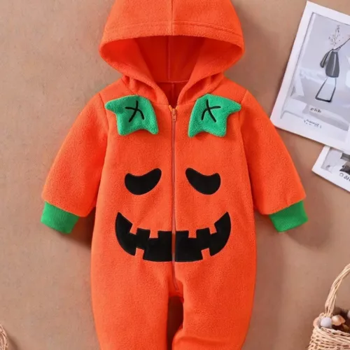 Combinaison bébé Halloween citrouille à capuche – douce et confortable
