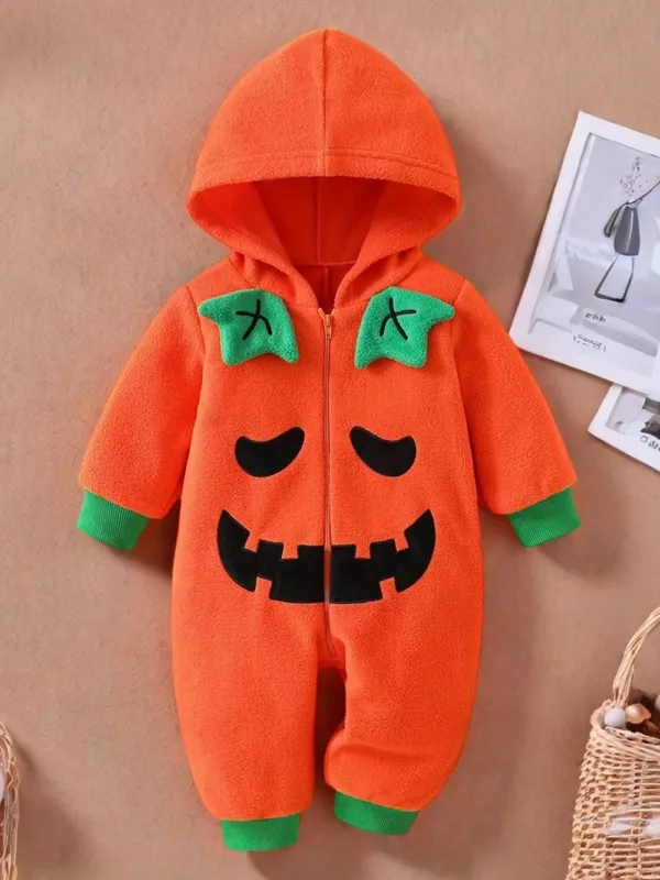 Combinaison bébé Halloween citrouille à capuche – douce et confortable