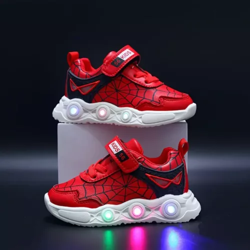 Baskets LED garçon avec motif toile d'araignée – sneakers lumineuses tendance