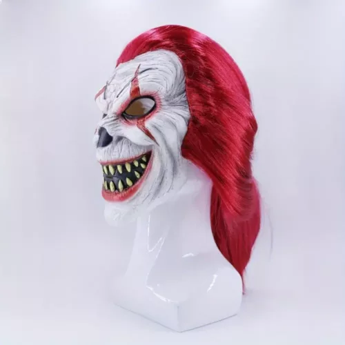 Masque de clown réaliste avec cheveux ondulés – latex effrayant pour Halloween
