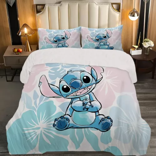 Parure de lit 3 pièces Lilo & Stitch – housse de couette et taies dessin animé doux