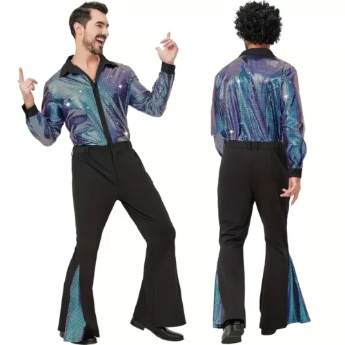 Déguisement disco rétro 70s homme – chemise effet laser et pantalon évasé