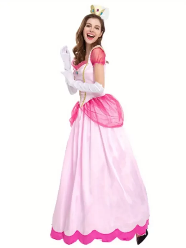 Robe princesse fille satin élégant avec couronne dorée – déguisement féerique