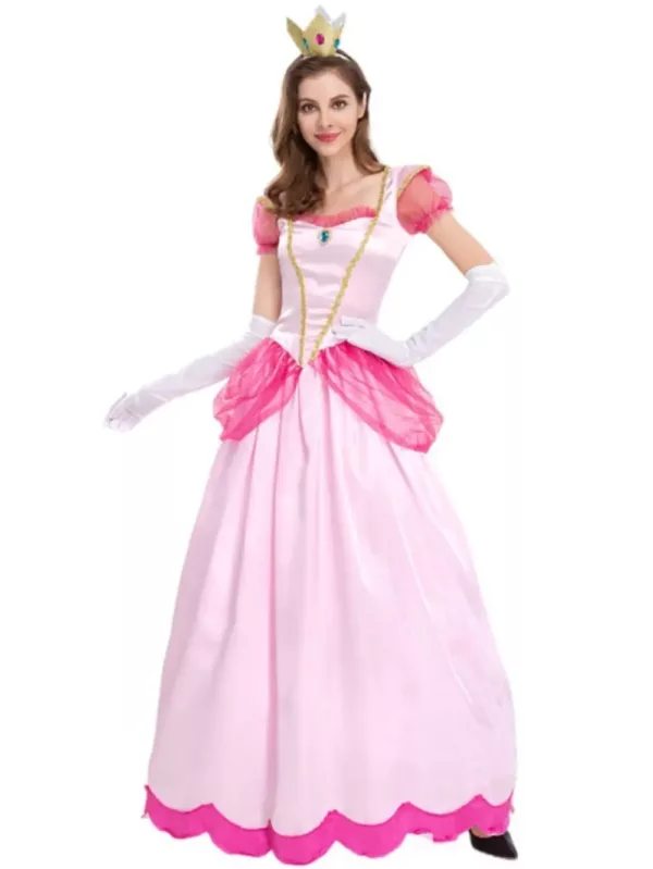 Robe princesse fille satin élégant avec couronne dorée – déguisement féerique