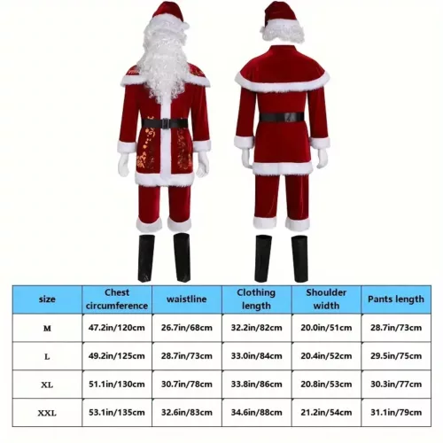 Costume complet Père Noël homme 9 pièces avec barbe, perruque et accessoires