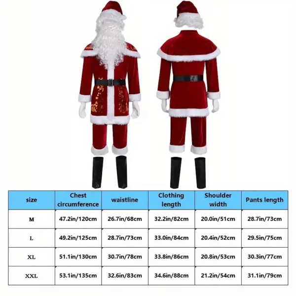 Costume complet Père Noël homme 9 pièces avec barbe, perruque et accessoires