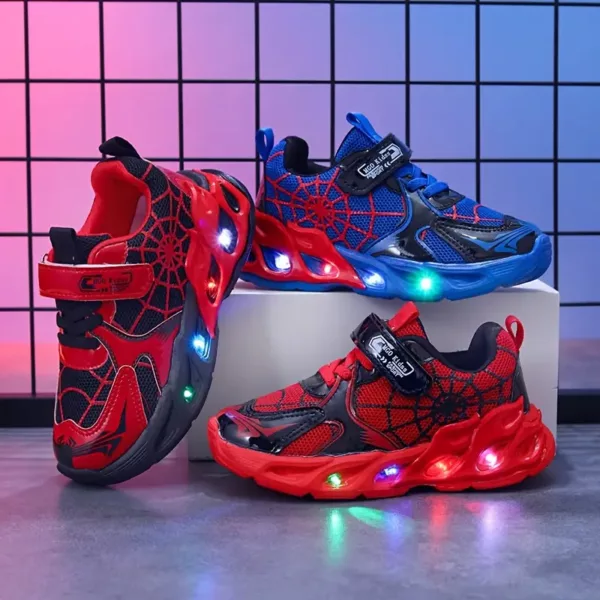 Baskets enfant à LED avec motif toile d'araignée – légères et respirantes