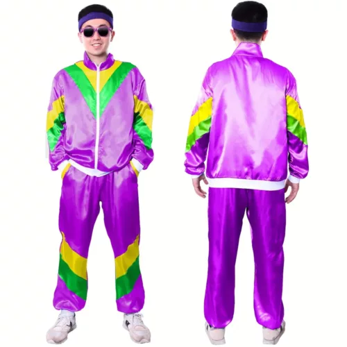 Déguisement rétro années 80 – survêtement vintage hip-hop avec accessoires gonflables