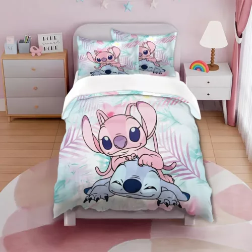 Parure de lit Lilo & Stitch 3 pièces – housse de couette et 2 taies douce