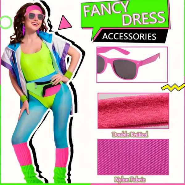 Kit accessoires déguisement années 80 femme – 10 pièces style néon rétro