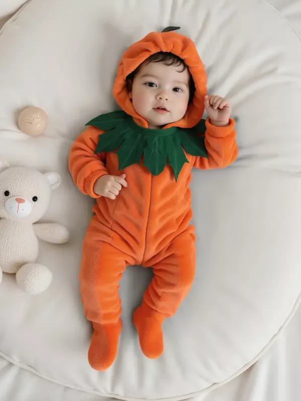 Déguisement bébé citrouille Halloween – combinaison à capuche douce et mignonne