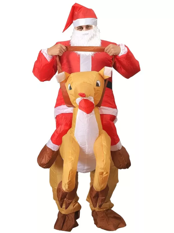 Costume gonflable adulte Père Noël chevauchant un renne – effet réaliste et festif
