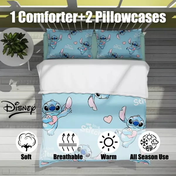 Housse de couette Stitch 3 pièces en polyester doux – thème anime lavable