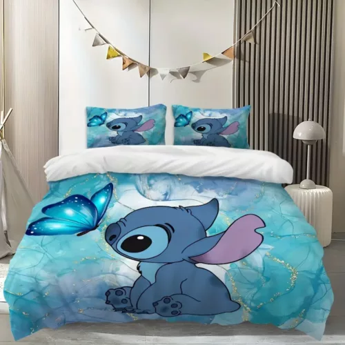 Parure de lit 3 pièces Lilo & Stitch – Housse de couette + taies d’oreiller motif cartoon