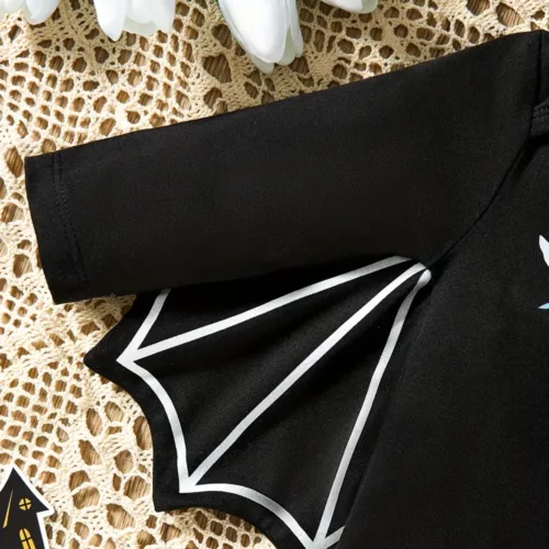 Ensemble Halloween bébé fille 3 pièces – body imprimé, jupe pailletée et bandeau