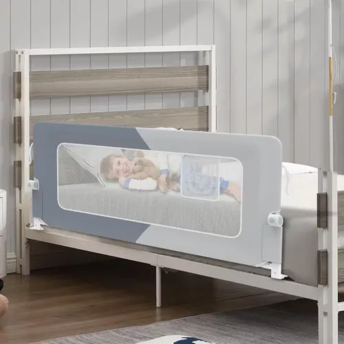 Barrière de lit pliable 180° en polyester – sécurité anti-chute enfant