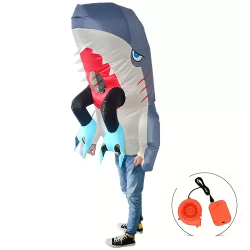 Costume gonflable requin bleu USB – déguisement drôle pour fête et spectacle
