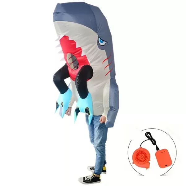Costume gonflable requin bleu USB – déguisement drôle pour fête et spectacle