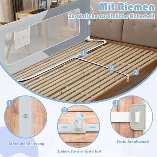 Barrière de lit pliable 180° en polyester – sécurité anti-chute enfant