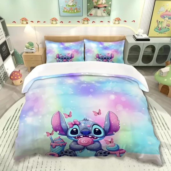 Parure de lit 3 pièces motif Lilo & Stitch – housse de couette et taies d’oreiller