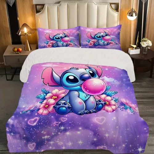 Parure de lit 3 pièces Stitch – housse de couette et taies d'oreiller douces