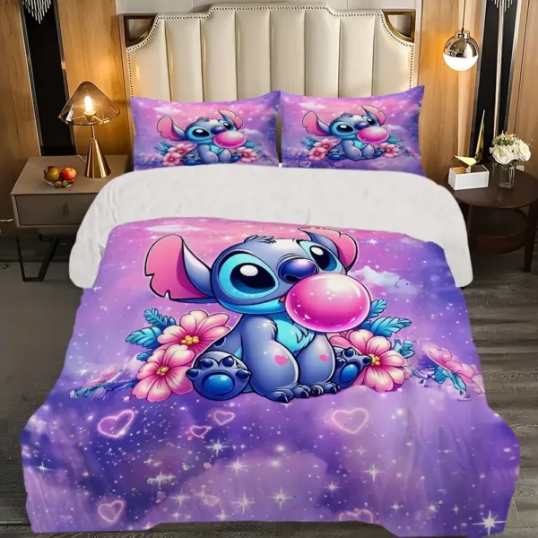 Parure de lit 3 pièces Stitch – housse de couette et taies d'oreiller douces