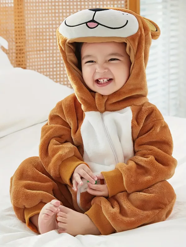 Combinaison bébé douce à capuche – déguisement animal lion, ours ou chiot