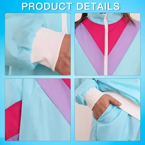 Déguisement rétro années 80 complet – veste, pantalon, accessoires fluo fête