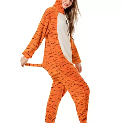 Combinaison pyjama tigre adulte en peluche – costume douillet pour cosplay et maison