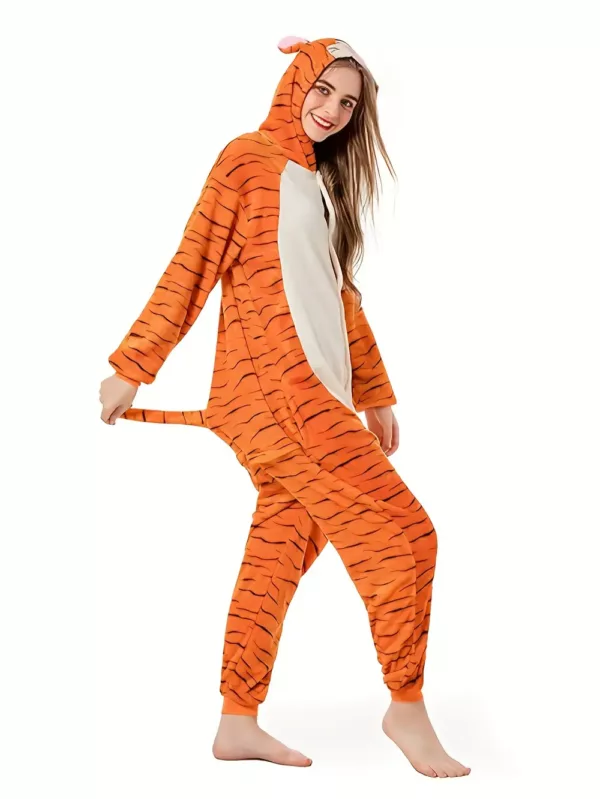 Combinaison pyjama tigre adulte en peluche – costume douillet pour cosplay et maison