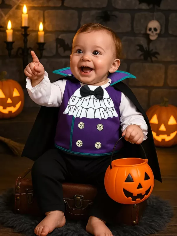 Déguisement Halloween bébé garçon – body avec cape style gentleman 2 pièces