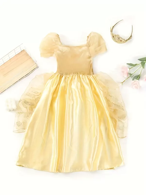 Déguisement princesse fille avec robe satinée et diadème doré inclus