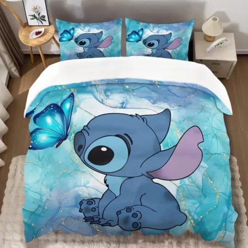 Parure de lit 3 pièces Lilo & Stitch – Housse de couette + taies d’oreiller motif cartoon