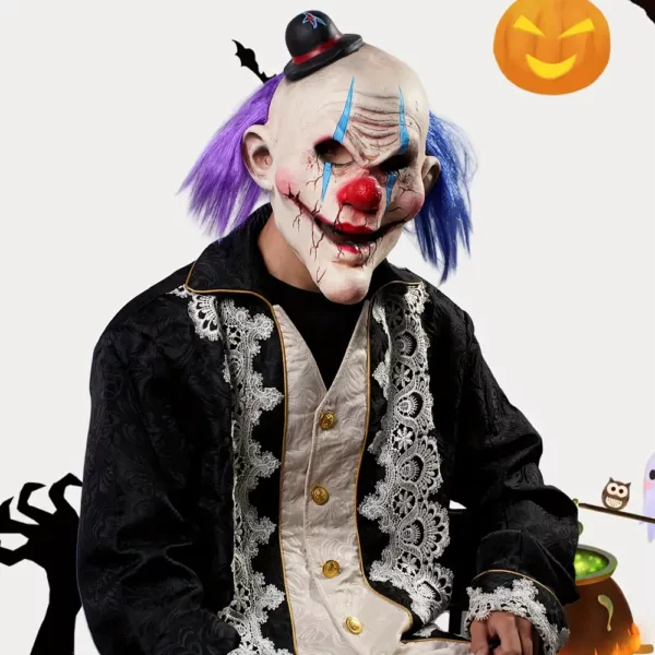 Masque clown effrayant en latex réaliste – sourire diabolique pour Halloween