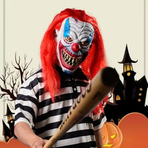 Masque de clown effrayant en latex réaliste – accessoire Halloween terrifiant