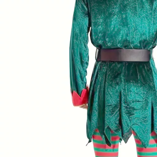 Costume de lutin de Noël en polyester avec ceinture – tenue festive roleplay